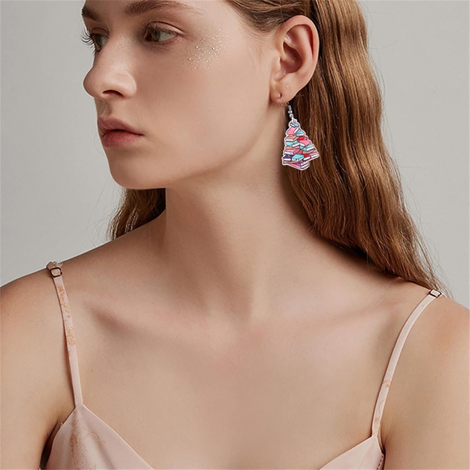 MALOYANVE Christmas Tree Earrings for Women Cute Sparkly Acrylic Snowflake Stars Gloves Socks Glitter Lightweight Stud Earrings Party Jewelry Festival Decoration - Image 2