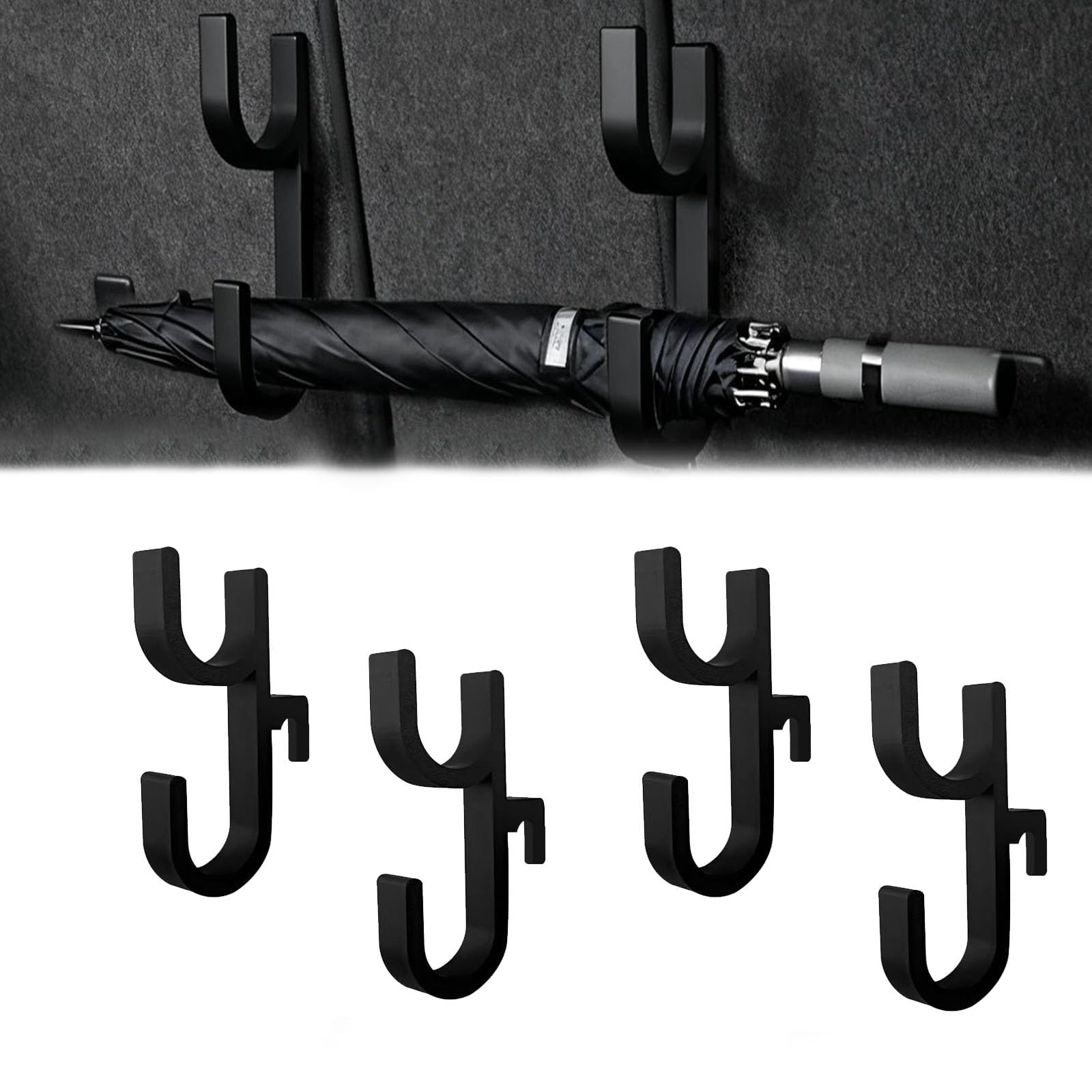 KWRFTCZ 4Pcs Car Trunk Organiser Hooks for VW Taro Teramont Atlas Transporter T5 T6, Umbrella Holder and Luggage Storage Clips, Heavy Duty Boot Organiser, Black