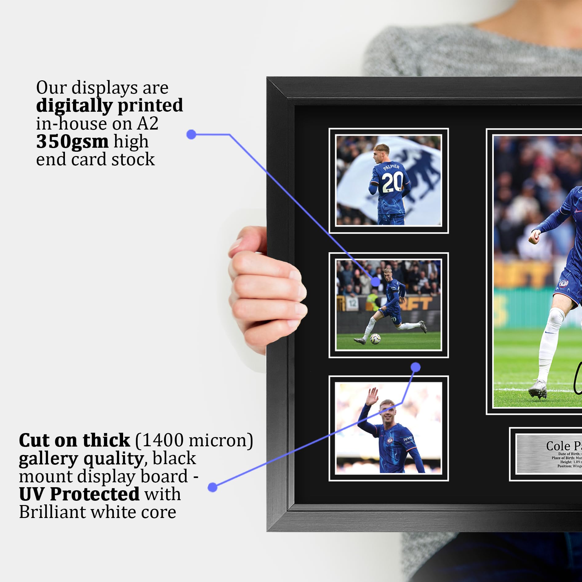 HWC Trading Cole Palmer Chelsea Memorabilia Stampati Autografo Firmato Esposizione Della Fotografia Per Gli Appassionati Di Calcio E Sostenitori - A2 Incorniciato
