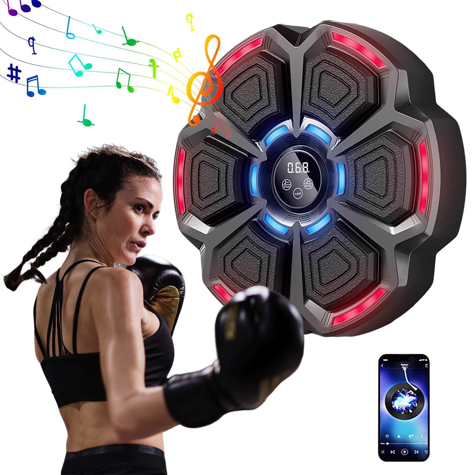 Machine De Boxe Musicale Enfant - Bluetooth, Lumières, Compteur De Coups - Avec Gants - Rose