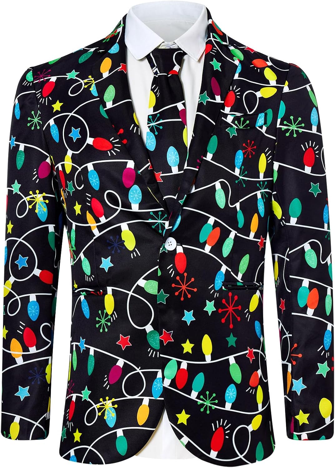 Cozople Men’s Christmas Blazer Suit Funny Xmas Tuxedo Jackets Lapel Sport Coats with Tie for Prom Party Dinner