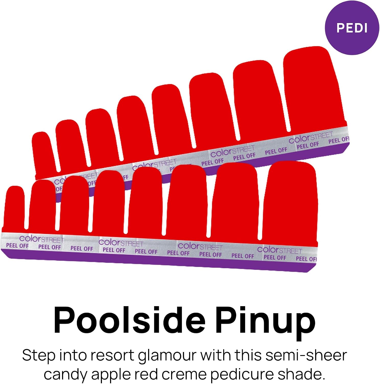 Color Street - Poolside Pinup - Candy Apple Red Crème - 16 Pedi Strips