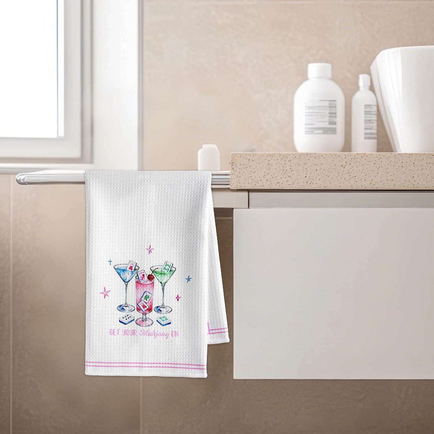 gisgfim 2Pcs Gifts Kitchen Towels Waffle Weave Dish Tea Towels Accessories Hostess Gifts for Women Decorative Hand Tea Towel for Kitchen Bathroom Decor 16×24inches (Pink)