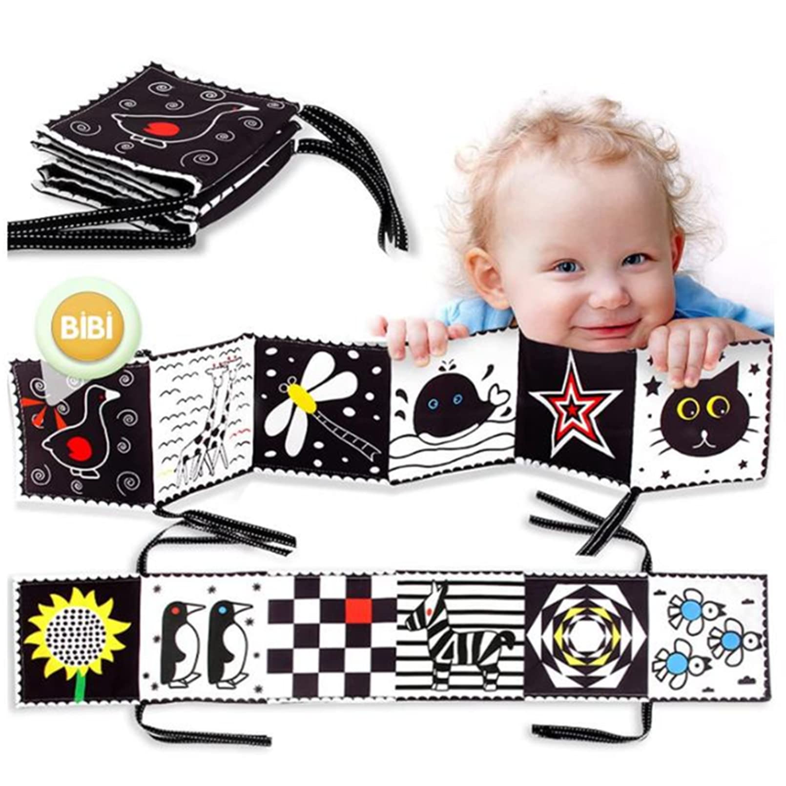 AM ANNA Soft Cloth Book for Baby, High Contrast Black and White Baby Books Washable Touch and Feel Tummy Time Book Toy Three-Dimensional Can Be Bitten and Tear Not Rotten Paper (chick)