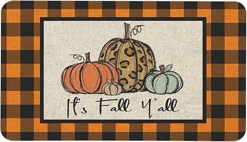 Roszwtit Tapete de puerta de calabaza de otoño de 30 x 17 pulgadas, tapete de entrada para interiores y exteriores, tapete antideslizante de goma