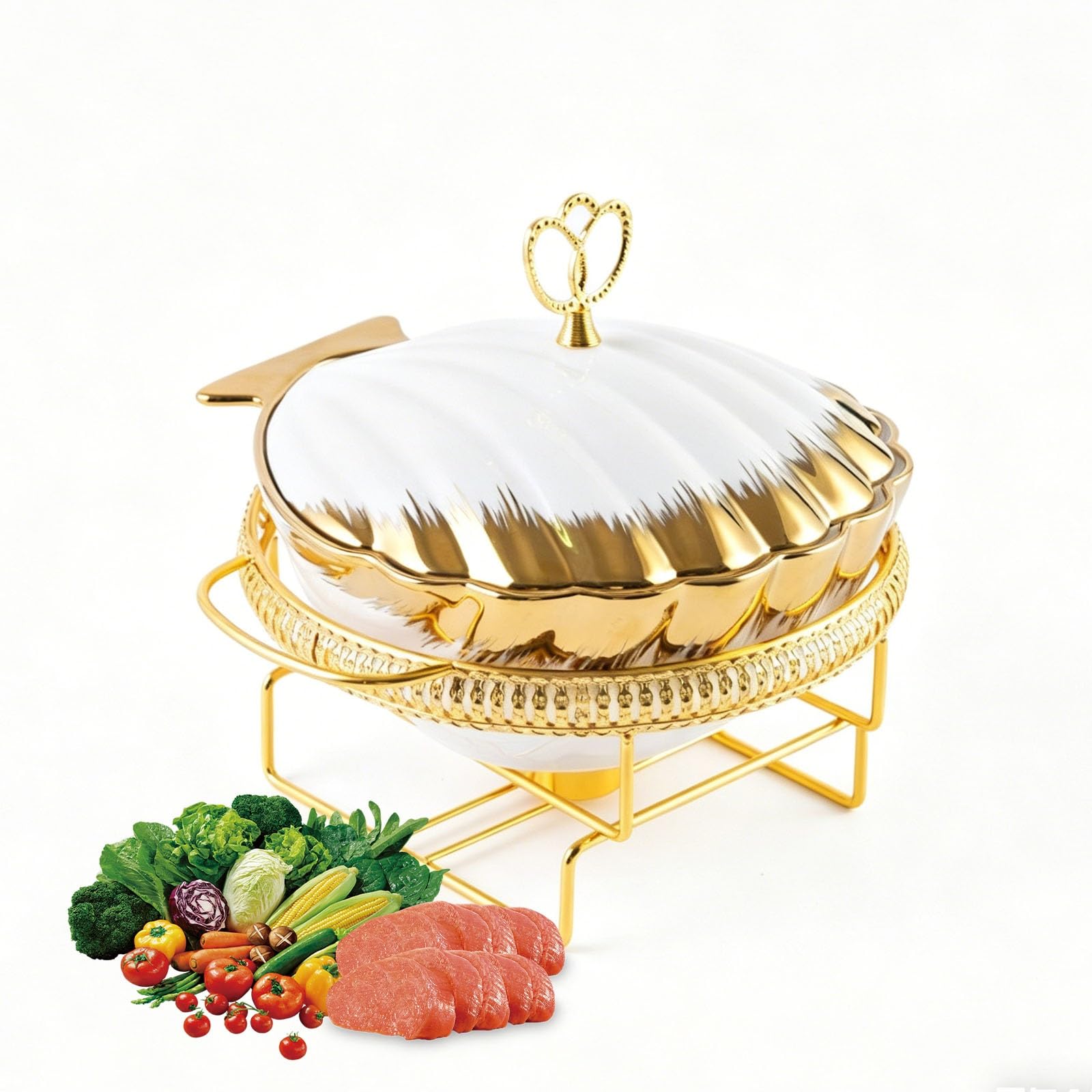 Chauffe-aliments en céramique avec couvercle, plateau chauffant pour événements de restauration, idéal pour les mariages, les fêtes et les buffets, design à 3 compartiments