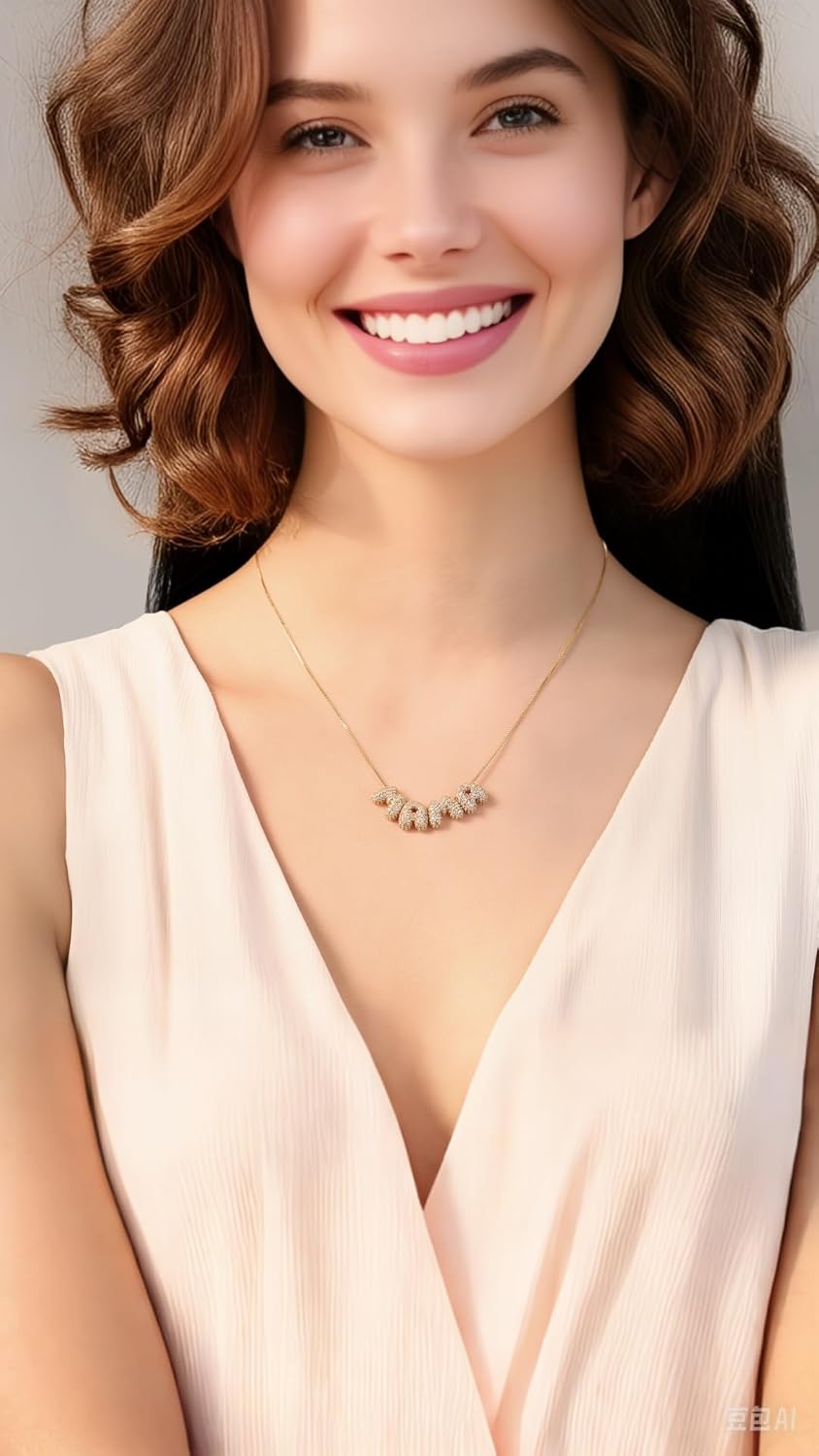 Valentine's Day Gifts for Her,Custom Diamond Bubble 3D Letter Necklace Puffy Personalized Initial Charm with Zircon,18K Gold Plated Dainty Balloon Name Necklace for Women, Handmade Jewelry Gift for Her,Mother's Day,Personalized Gifts for Grandkids - Image 6
