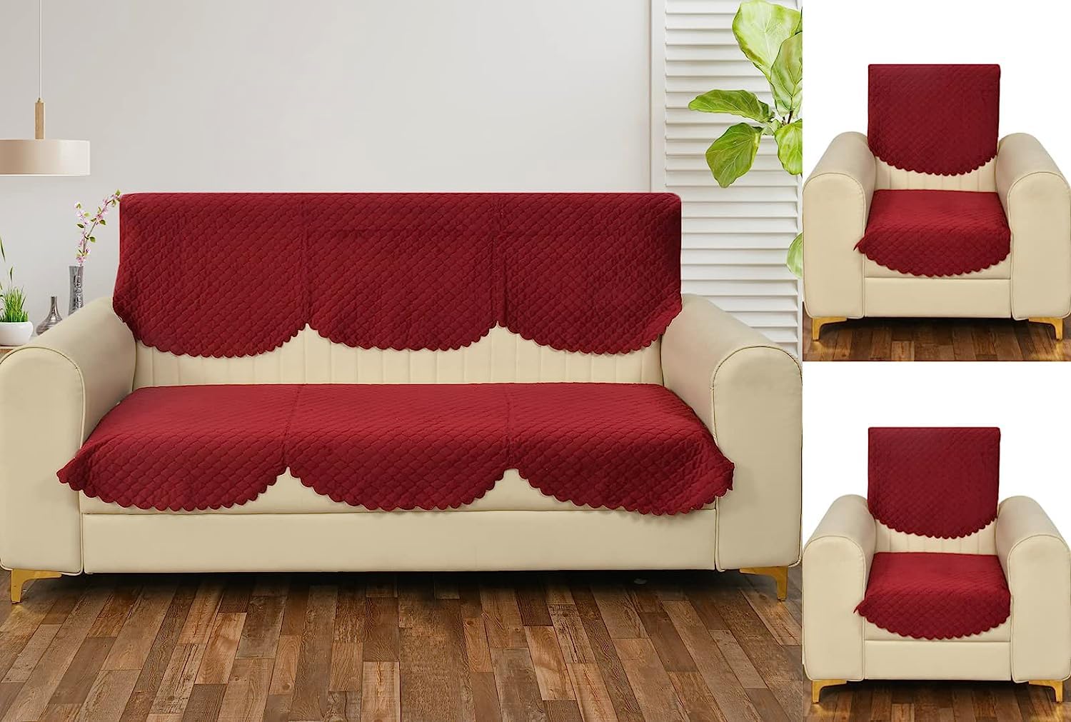 Byloom Premium Velvet Solid Color Premium Quilted Sofa Cover Set (Maroon, 5 Seater) (B0CDLCRT31) Amazon Price History, Amazon Price Tracker