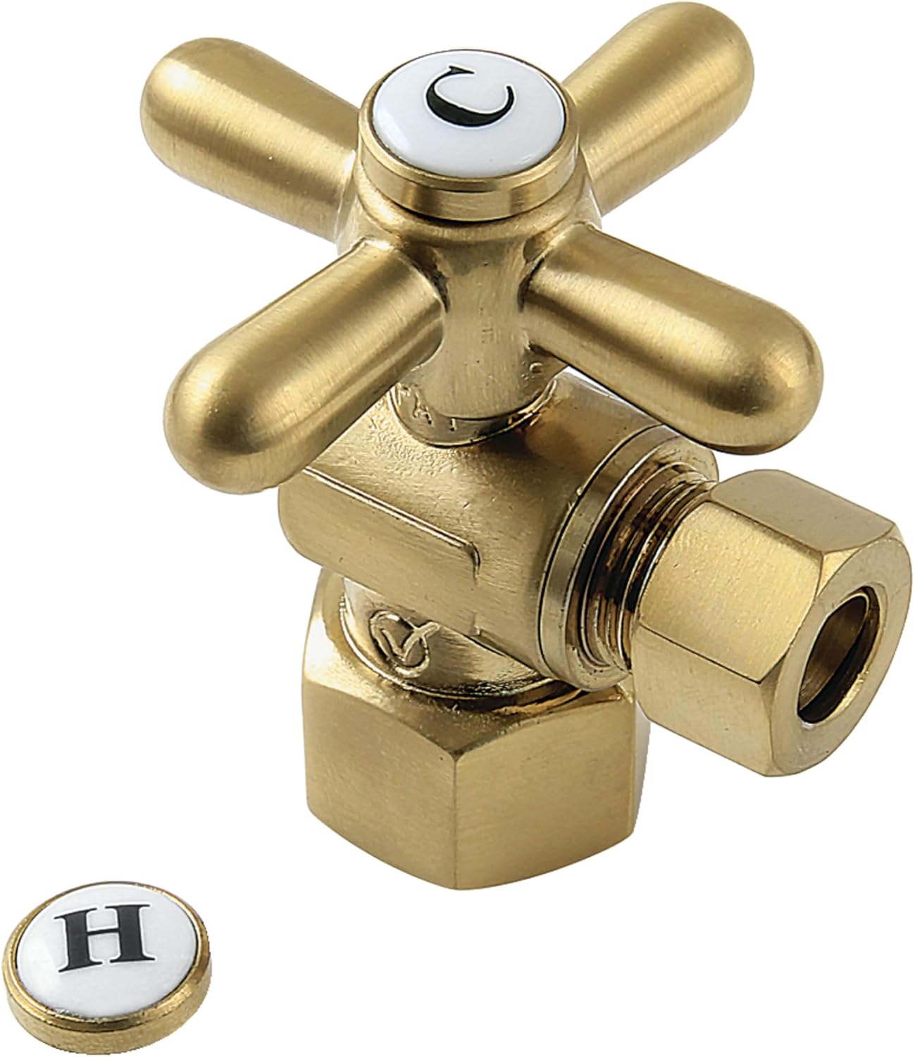 Kingston Brass CC43107X Quarter Turn Valves (1/2" FIP X 3/8" O.D. Compression), Brushed Brass