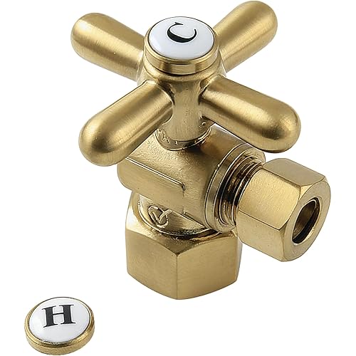 Kingston Brass CC43107X Quarter Turn Valves (1/2" FIP X 3/8" O.D. Compression), Brushed Brass