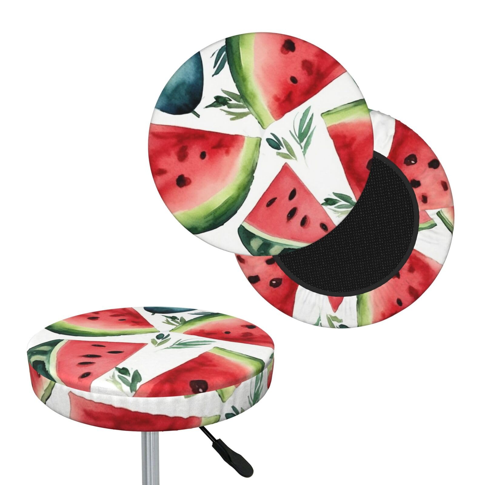FekiLoot Watercolor Watermelon Pattern Round Bar Stool Covers Stretch Washable Bar Stool Covers Dustproof Slipcover Bar Chair Covers with Elastic Band for Bar Kitchen Living Room Decor 13 Inch