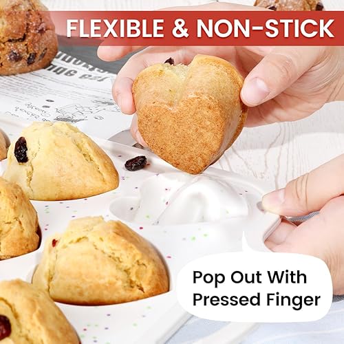 Miniatura 6 de Molde de silicona en forma de corazón, marco reforzado de metal, 12 tazas de moldes de silicona para hornear magdalenas, cupcakes, tartaletas,