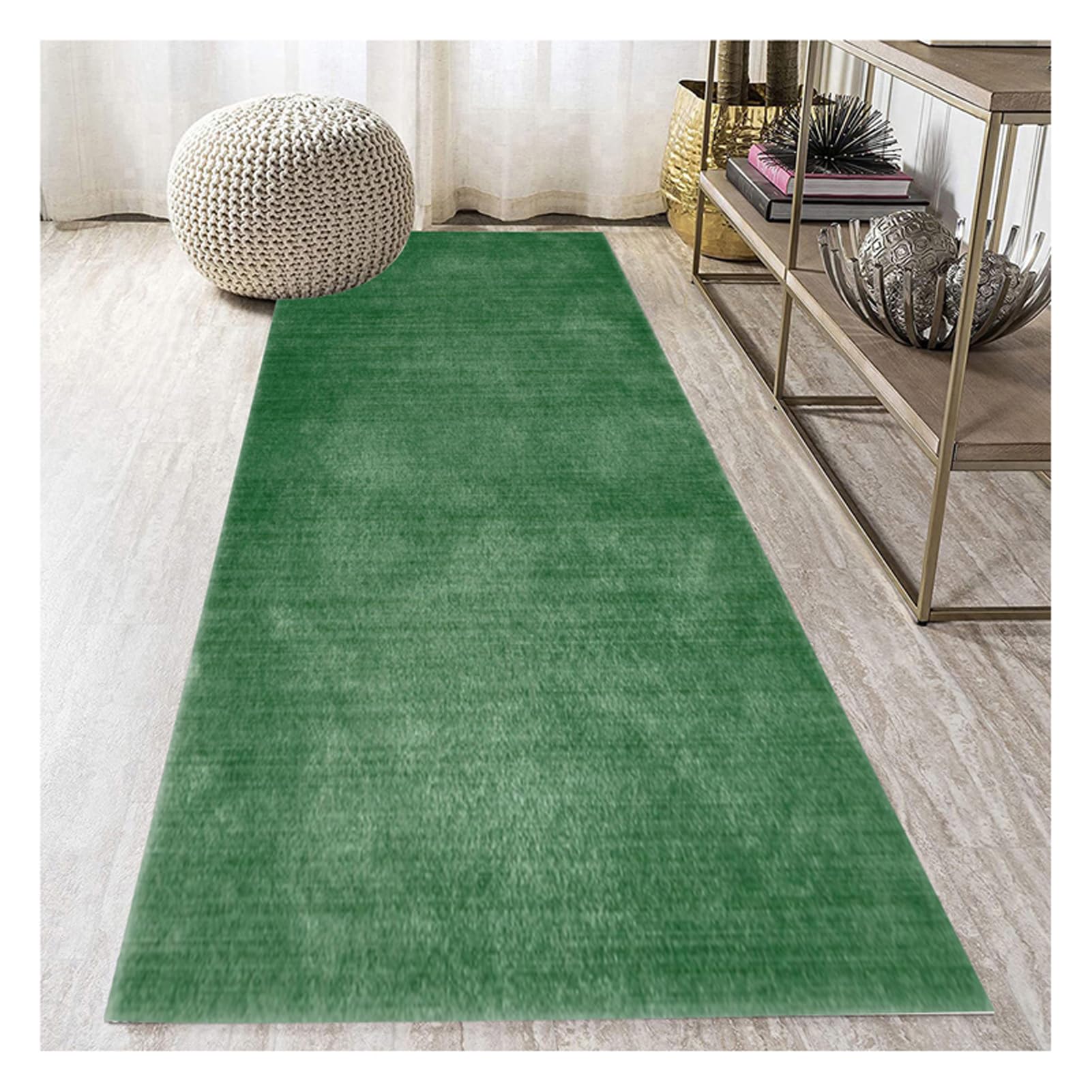 Tapis de couloir moderne pour une cuisine dynamique et un salon accueillant au motif vert