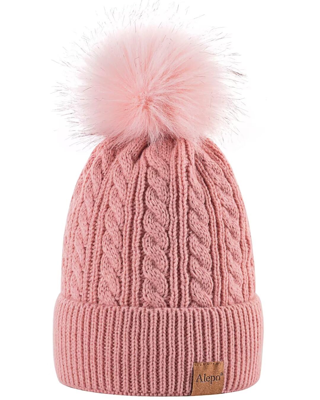 Alepo Womens Winter Beanie Hat, Warm Fleece Lined Knitted Soft Ski Cuff Cap with Pom Pom