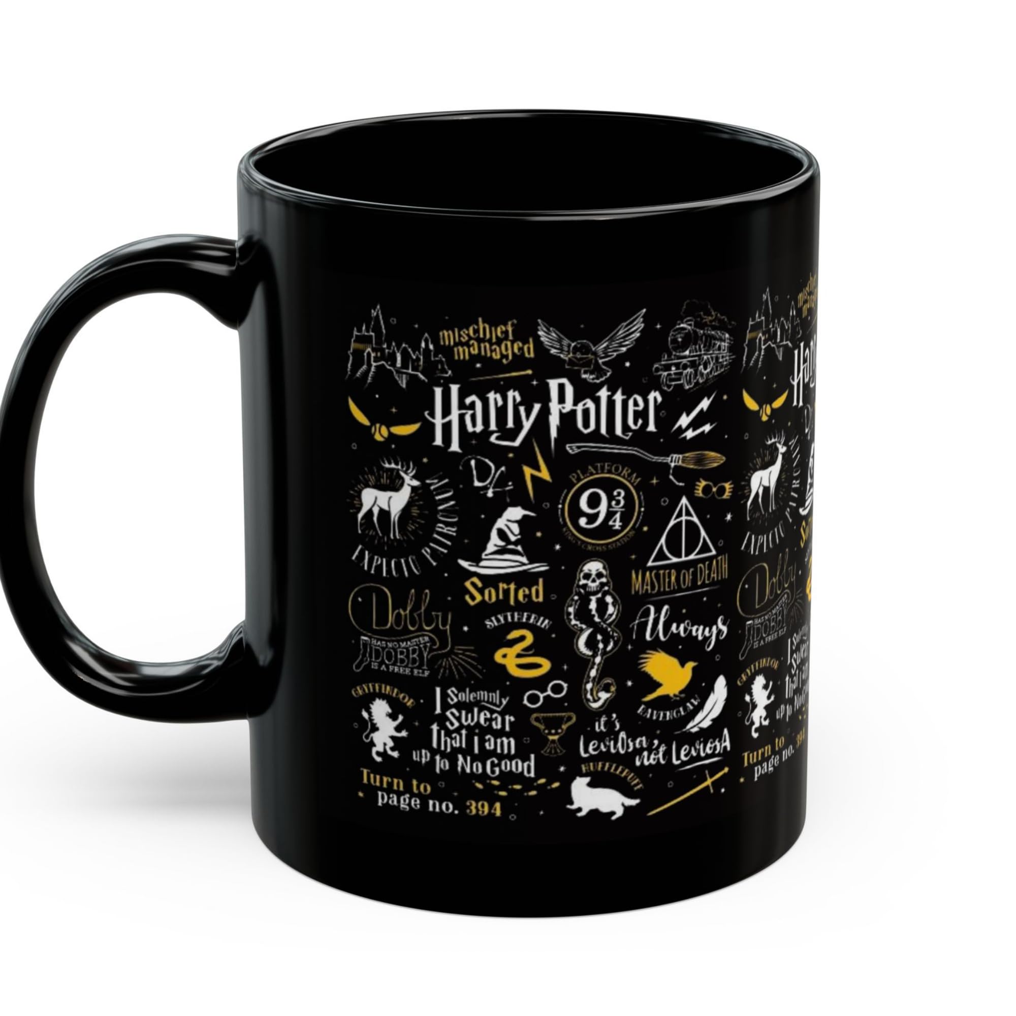 DC ENTERPRISES Wizard Theme Coffee Mug | Magic Harry Potter Black Ceramic Mug 11oz (330ml) | Spell Design Mug | Gift for Fantasy Lovers & Fans