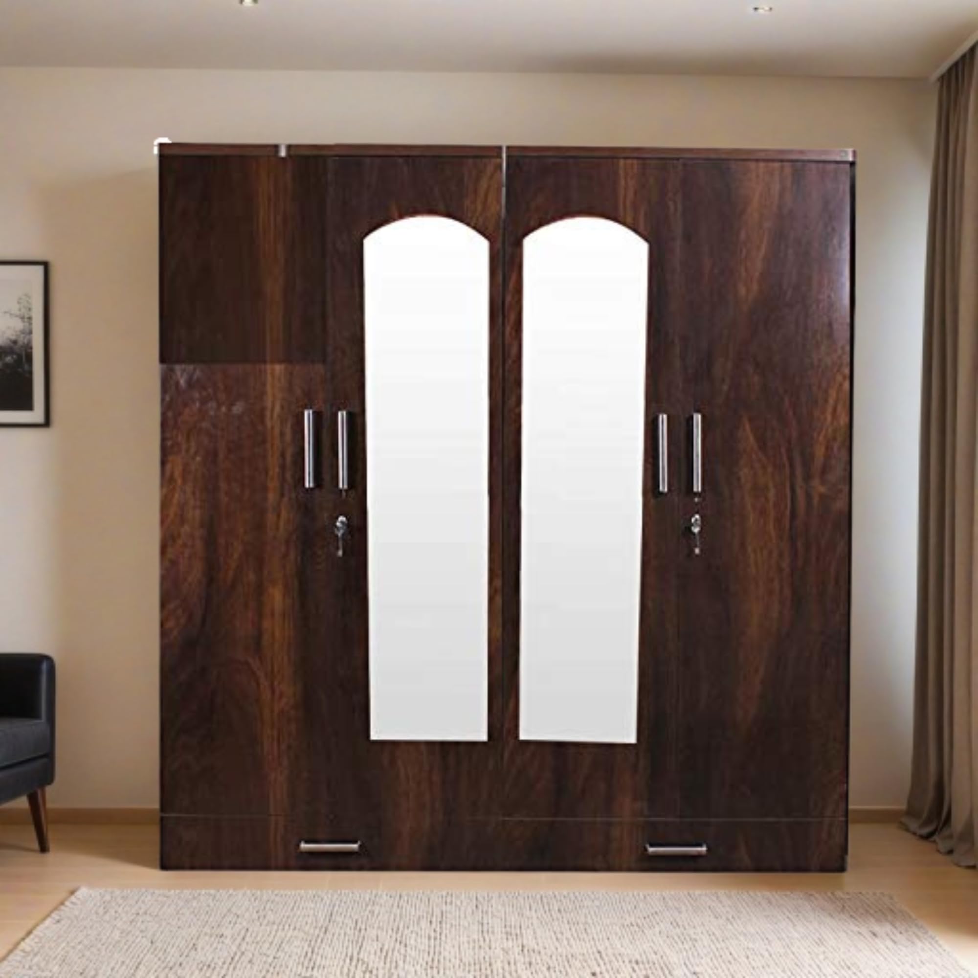 Caspian Furniture Junglewood Textured 4 Door Wardrobe with Mirror