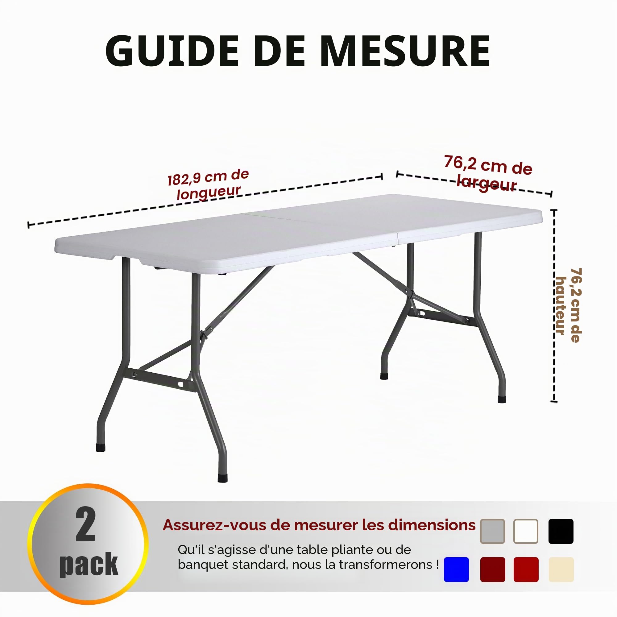 Nasitos Lot de 2 Housses de Table ajustées pour Tables de 1,8 m, Nappe de Table Pliante à Dos Ouvert, Lavable, Table rectangulaire, Salon d'artisanat, Table d'exposition, événements, Stand de Vendeur