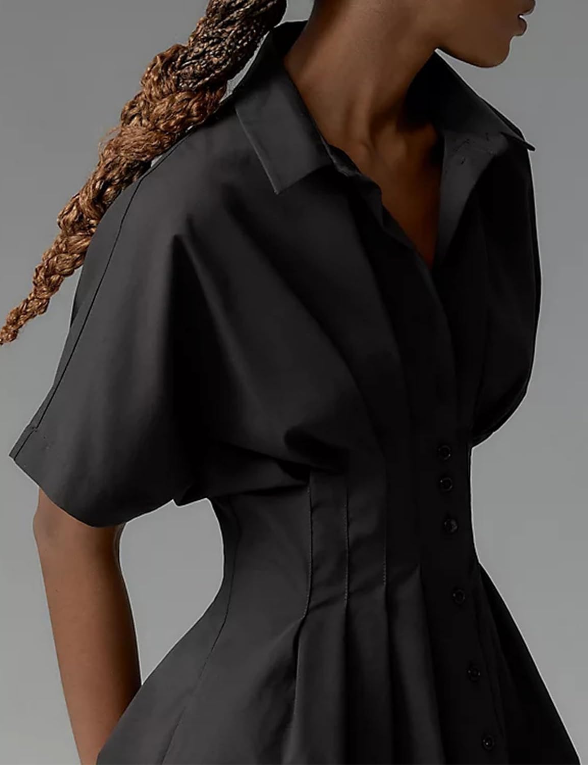 Summer Button Down Pleated Shirt Dress for Women Striped Print V Neck Short Sleeve Mini Dress Casual Corset Dresses - Image 3