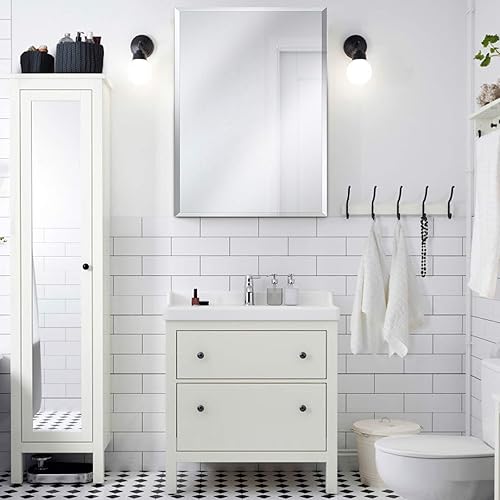 Miniatura 8 de Fundin Espejo de baño de aluminio solo para montaje empotrado, con puerta de espejo de doble cara sin marco, 15 pulgadas x 24 pulgadas