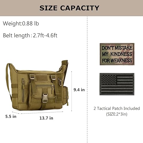 Miniatura 9 de Bolsa de mensajero táctica militar Molle Maletín Crossbody Bolsas de hombro para trabajar Ciclismo Caza Camping