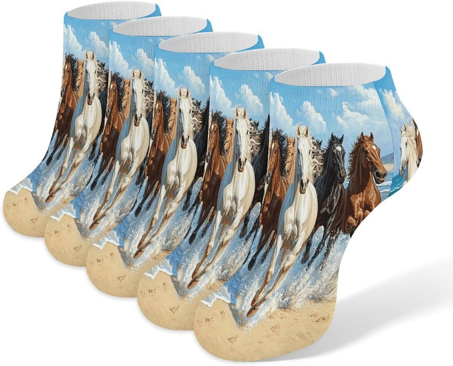 Beach Horse 5Pairs Low Cut Ankle Socks for Women No Show Casual Breathable Athletic Socks for Sport