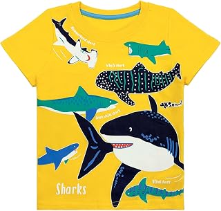 Toddler Boys Girls Shark T-Shirt Kids Short Sleeve Cotton Tee Yellow 7T | Shark Graphic Print for Summer Casual Clothes