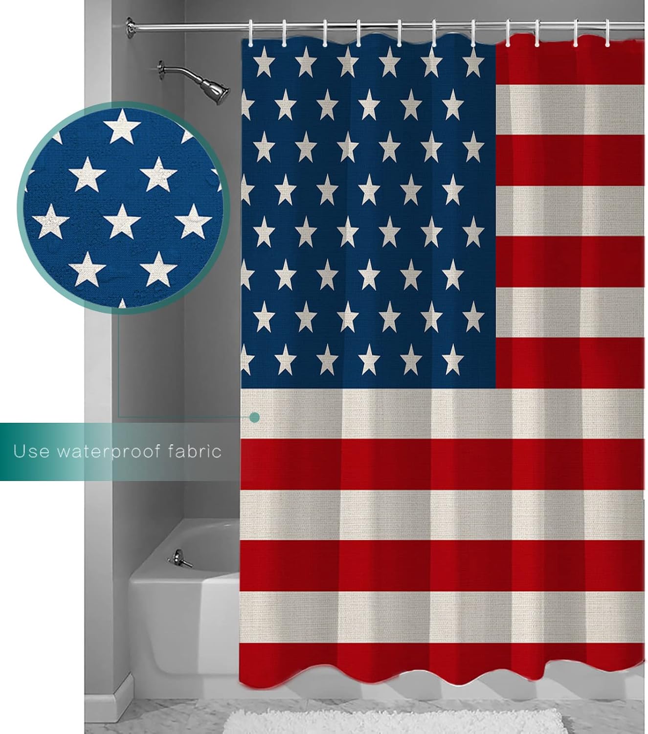 Shower Curtain for Bathroom,Classics US Flag Background Shower Curtain, 3D Printing Waterproof Durable Polyester Cloth Bath Decoration, 36x72IN