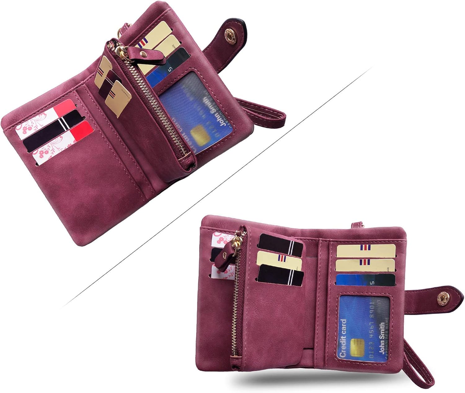 PofeeXIO Womens Small Bifold Leather Wallets RFID Ladies Wristlet with Card Slots id Window Zipper Coin Purse | Small, Bifold, RFID, Wristlet, with Card Slots, id Window - Image 5