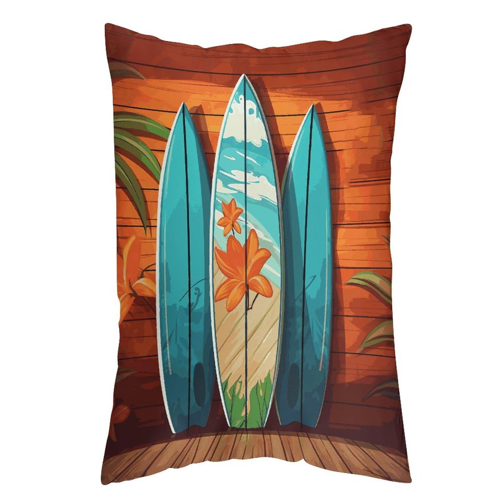 LDGSUPH Surfboard on Wooden Pillow Cases Soft Pillowcase with Invisible Zipper Wrinkle Resistant Pillow Covers Breathable Removable Pillow Protector for Bed Sofa Car 12 "x20