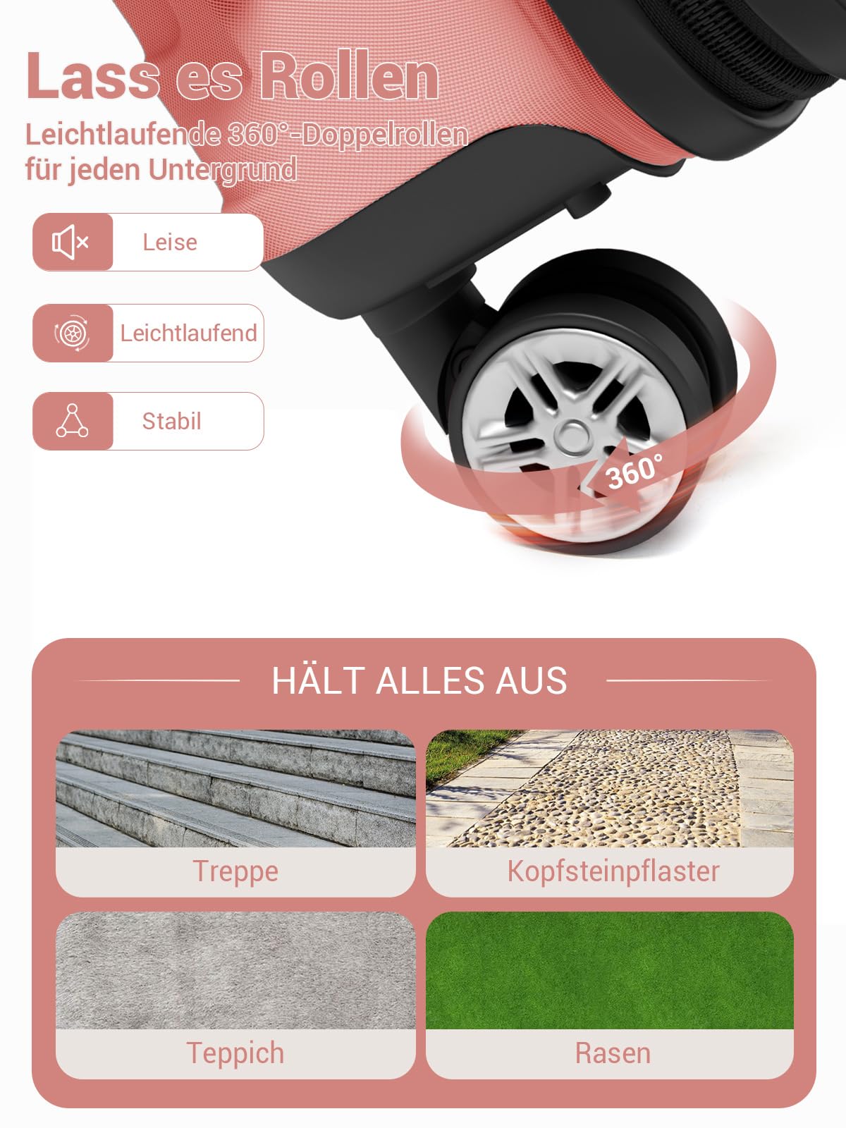 KONO mittelgroßer Koffer Hartschale ABS+PC, Reisekoffer Trolley mit TSA Schloss, Leichter Koffer mit Rollen für Urlaub, Familienreise & Business (Roségold, 66 cm)
