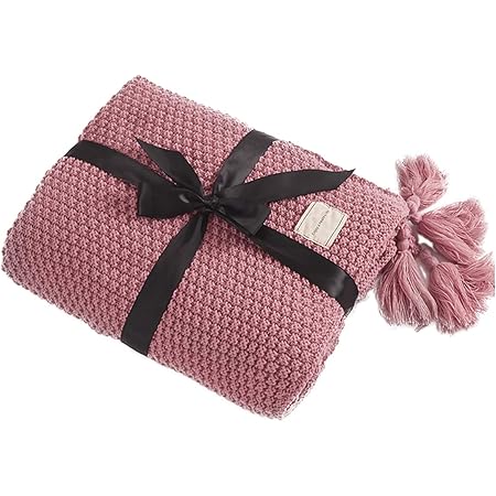 Amazon Hisashi 毛布 ニット ブランケット 北欧 掛け毛布 大判 防寒 かわいい ひざ掛け プレゼント 通年使用 暖かい 肩掛け 防寒 フリンジ付き ピンク 100x150cm ブランケット 毛布 オンライン通販