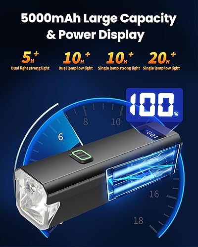 Miniatura 5 de DARKBEAM 6000LM Bike Headlight USB- C Rechargeable, High Lumen Super Bright Bike Light Set for Night Riding, 12+5 Modes Waterproof Bicycle Lights