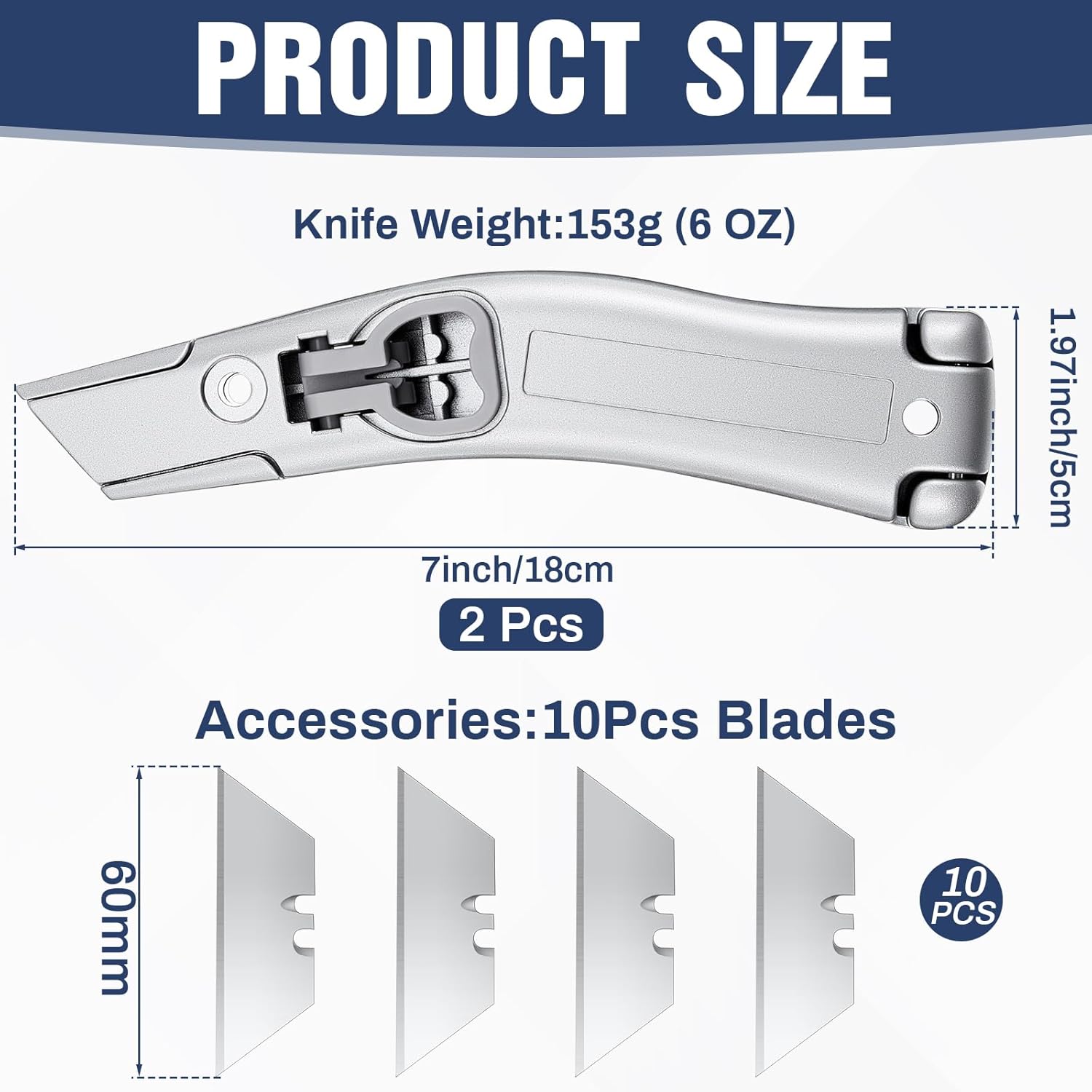 WILLBOND 2 Pack Dolphin Carpet Knife with Sheath 7.3 x 1.8 x 1 Inch Heavy Duty Roofing Utility Knife Blade Change Design Cast-aluminum Anti-slip Handle, Includes 10 Blades
