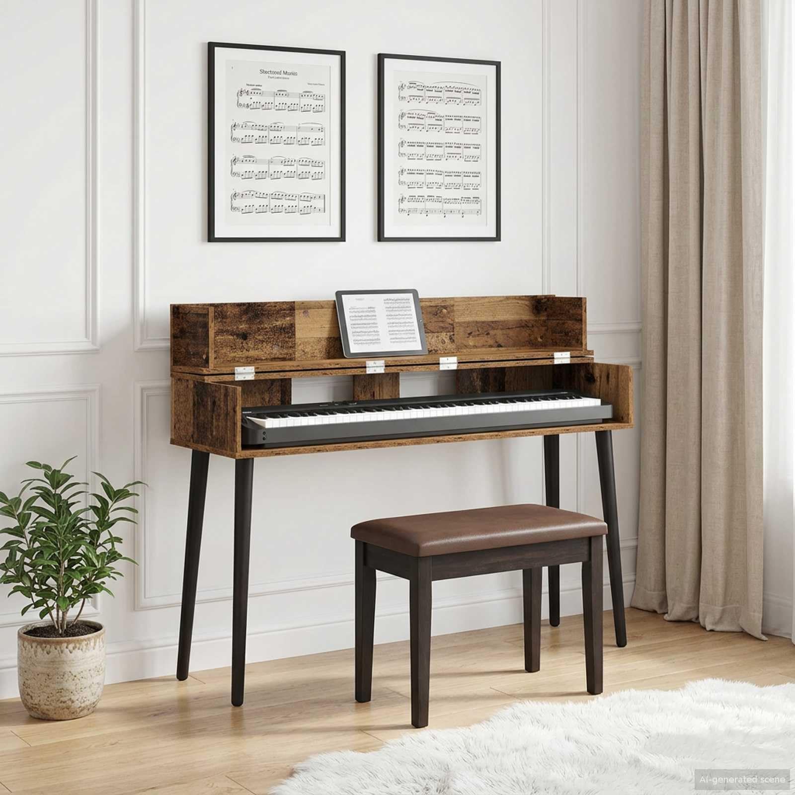 Solivagant Studiotisch Altholz 130 x 40 x 19,5 cm Holzwerkstoff,Keyboardzubehör,17.3 kg-8006682
