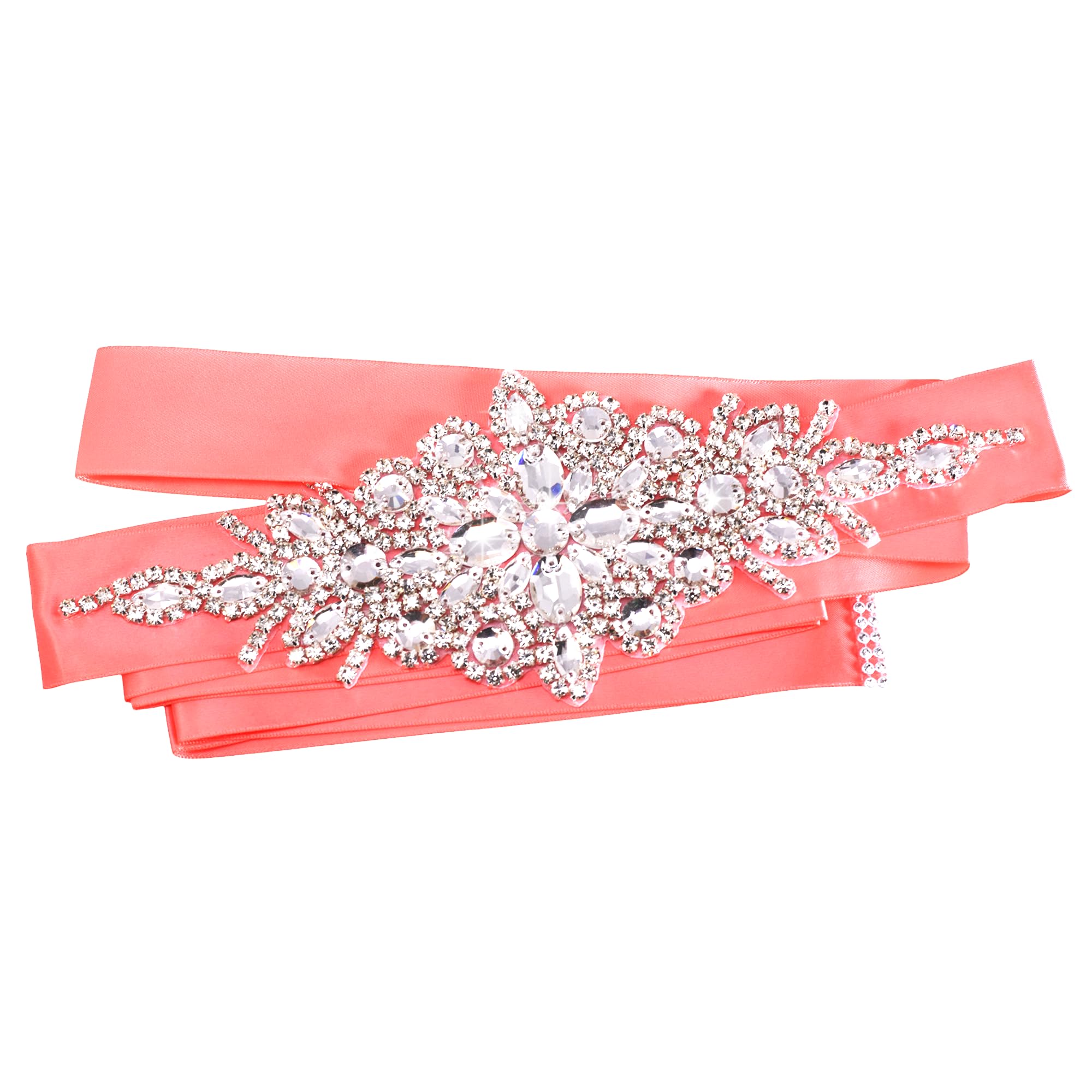 Mandala Crafts Wedding Belt for Bride Dress - Pearl Bridal Belts for Wedding Dress - Rhinestone Sash for Formal Dresses, Coral, Large