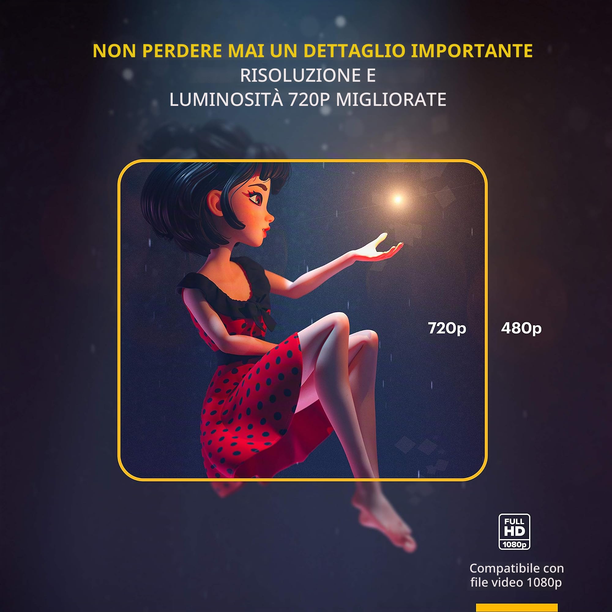 KODAK FLIK X7,Proiettore domestico (Max 1080p HD) con treppiede, custodia inclusa, compatto, progetti fino a 150 pollici, risoluzione nativa 720p e 30.000 ore, lampada LED lumen, VGA, HDMI e USB
