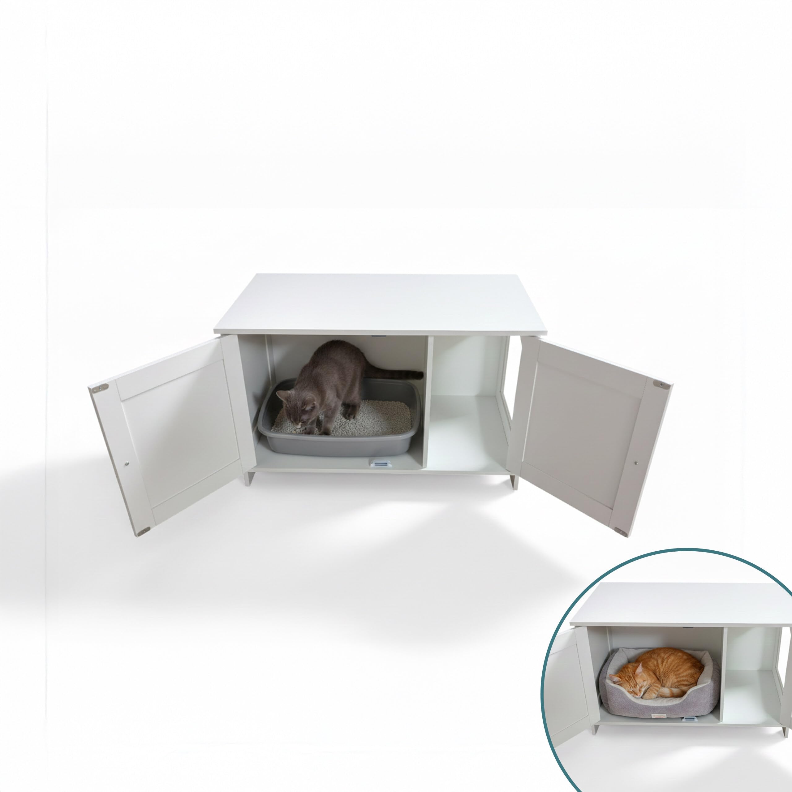 Relaxdays Armario para Gatos con Cerradura, Divisor y Entrada Lateral, HBT 46x78.5x44.5 cm, Blanco