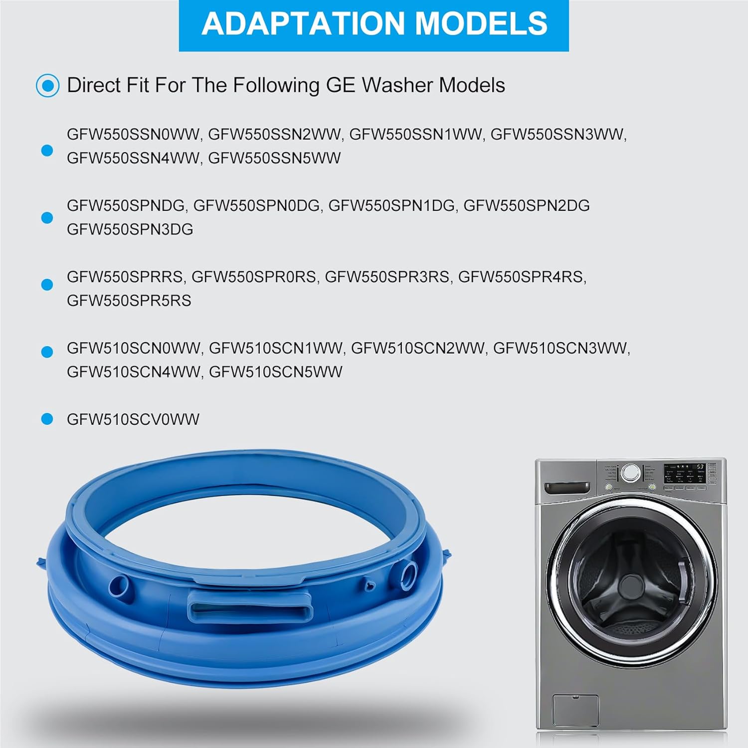 WH05X29521 Washer Door Boot Seal Gasket Diaphragm for GE GFW550SSN0WW GFW550SSN2WW GFW550SSN5WW GFW550SSN1WW GFW550SPR5RS GFW550SPN0DG GFW550SPR4RS GFW550SSN4WW GFW550SSN3WW GFW510SCN0WW GFW510SCV0WW