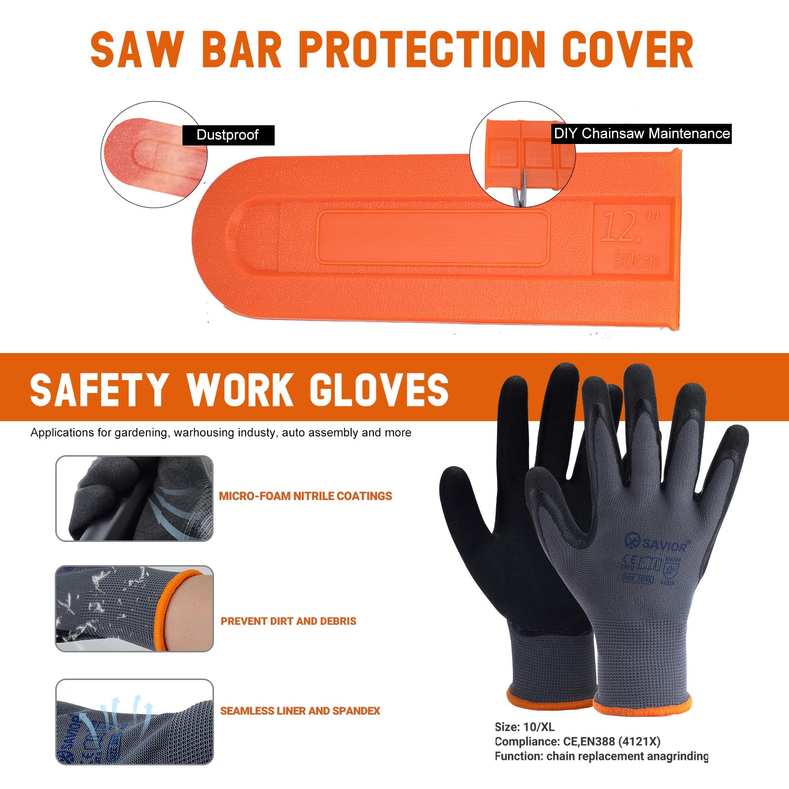 SAVIOR Confezione da 2 catene per motoseghe da 30 cm per motoseghe e protezione spada per Stihl 30050083405/36700000064, catena di ricambio 1/4" LP 1,1 mm, 64 maglie di trazione