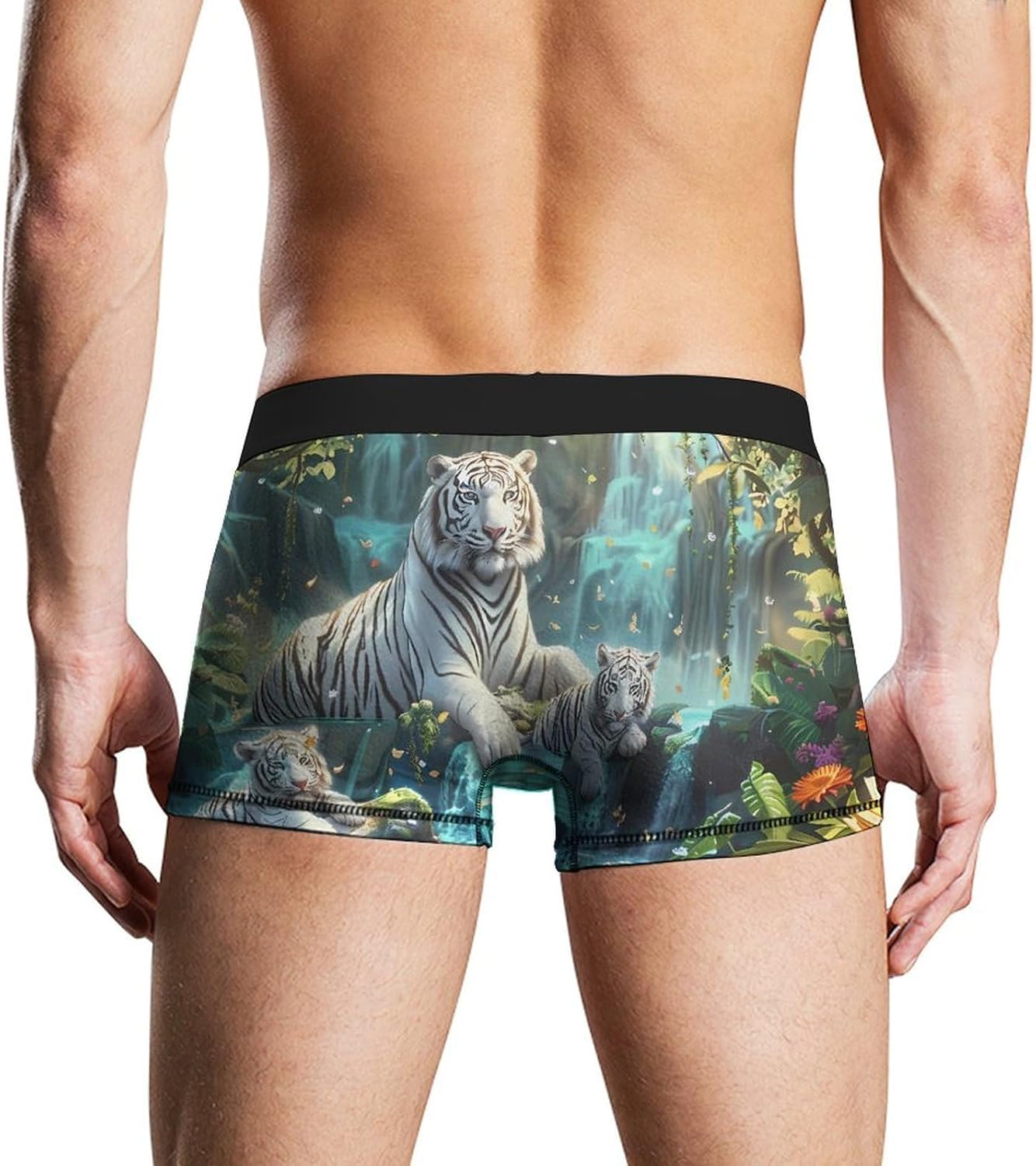 White Tiger Waterfalls Novelty Men's Trunks Soft Breathable Underwear Patterned Stretch Briefs