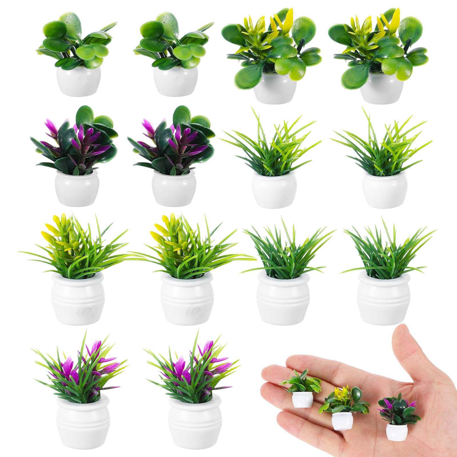 14PCS Miniatures Fake Plants for Dollhouse, Mini Artificial Flowers and Potted Plants Bulk for Doll House Landscaping Decoration, Fake Resin Grass for Crafts DIY Handicrafts Ornament
