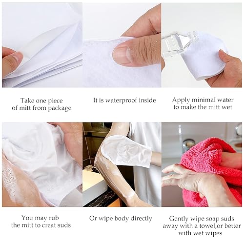 Miniatura 3 de Toallitas de baño sin enjuague (25 unidades), desechables sin enjuague corporal, más cómodas de usar, toallitas de ducha con manoplas, para