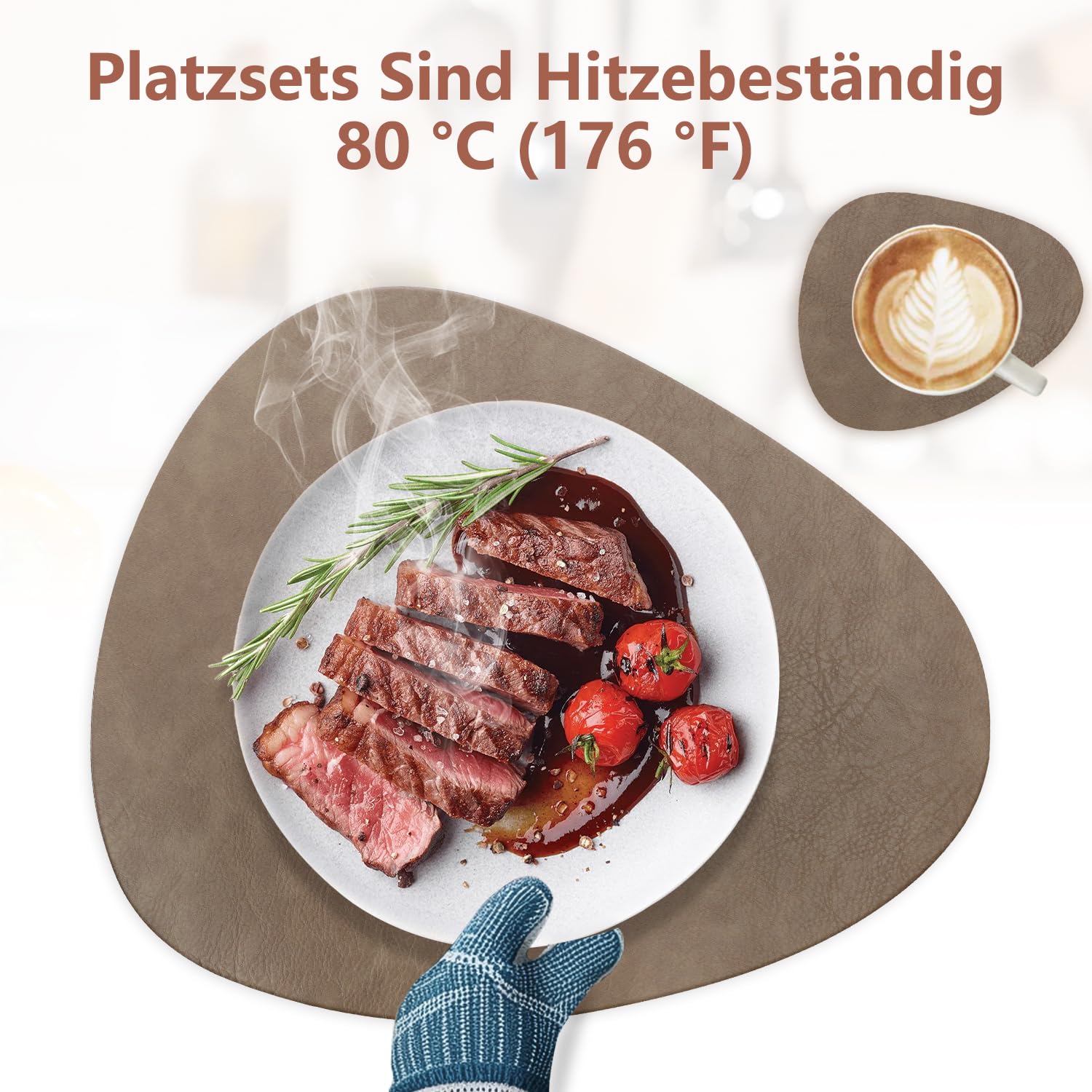 HELI MIAO 6er Set Tischset aus Leder-Imitat，Platzsets abwaschbar und wasserdicht，Platzdeckchen Lederoptik mit Untersetzer,Tischuntersetzer Doppelseitigen rutschfest(Oval,braun) (Packung mit 2)
