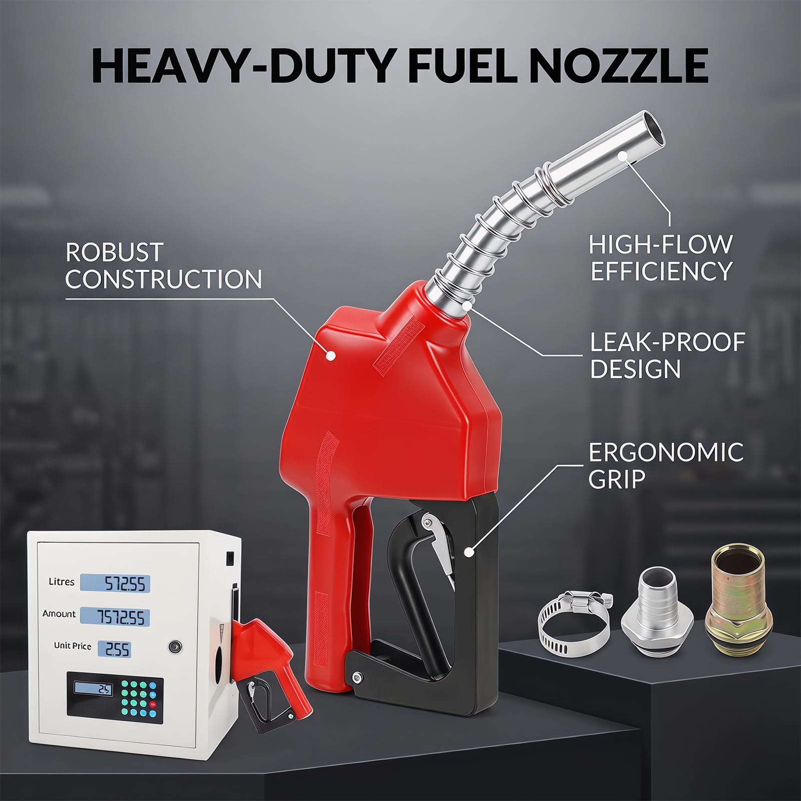 Pistola de combustible diésel automática, 3/4 pulgadas con caudal de 3 marchas, autobloqueo, mango ergonómico, a prueba de fugas, giratorio 360°, para diésel, fuel oil y gasolina