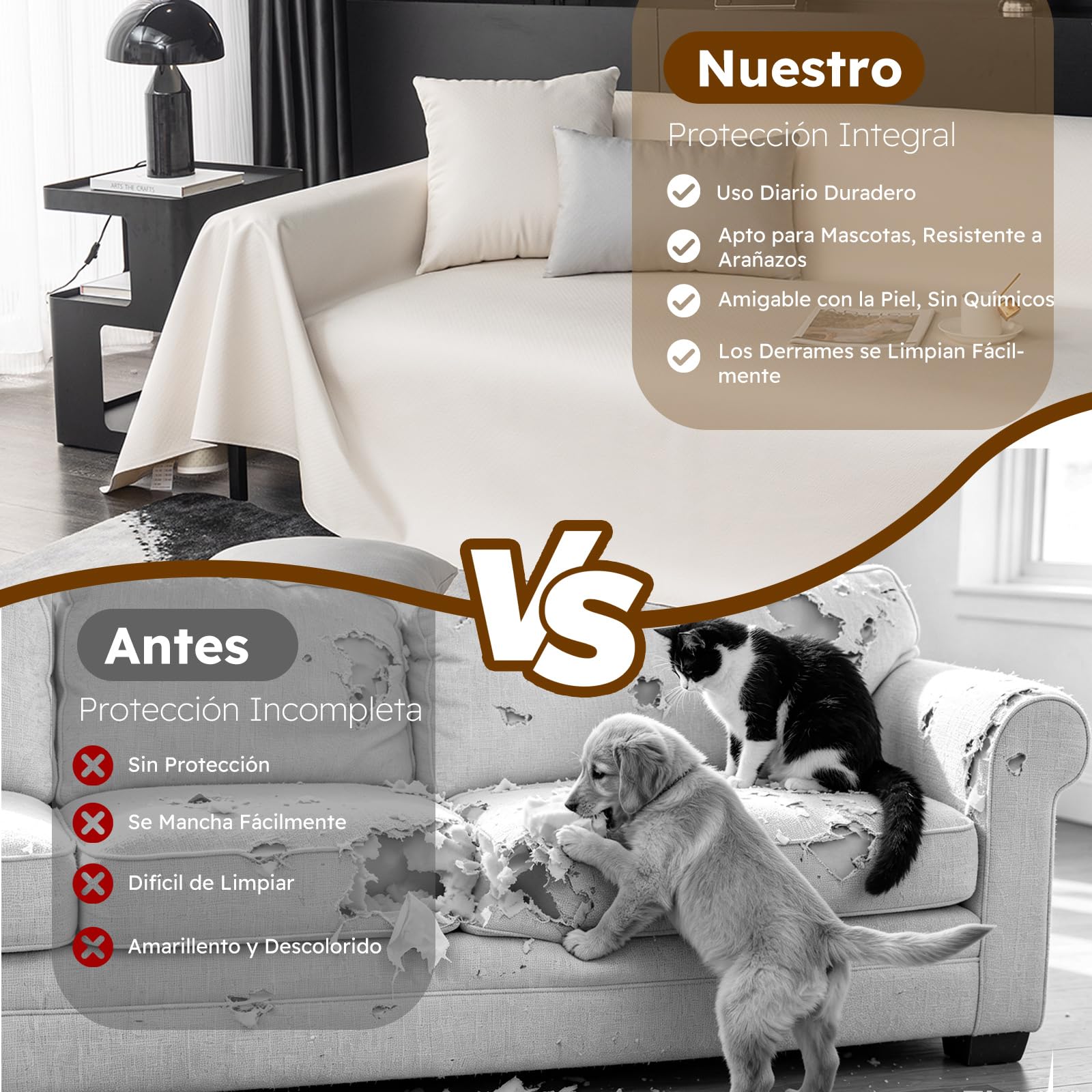 Funda de Sofá Antideslizante Suave Protección de Muebles Funda de Sofá Protectora Impermeable Cojín de Sofá Desenfundable Protector de Mascotas 205 * 300cm-Beige(1 PC