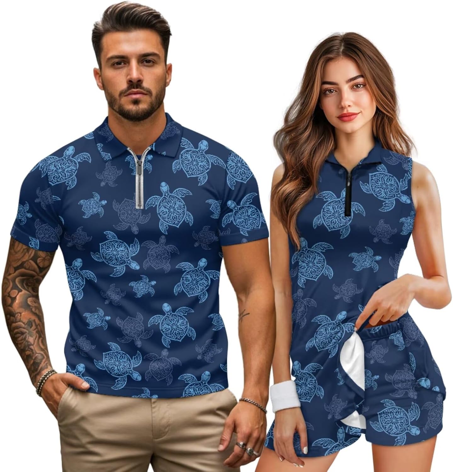 NDISTIN Matching Golf Outfits for Couples Men Short Sleeve Golf Shirts Women Sleeveless Tennis Dress for Outdoor Sports