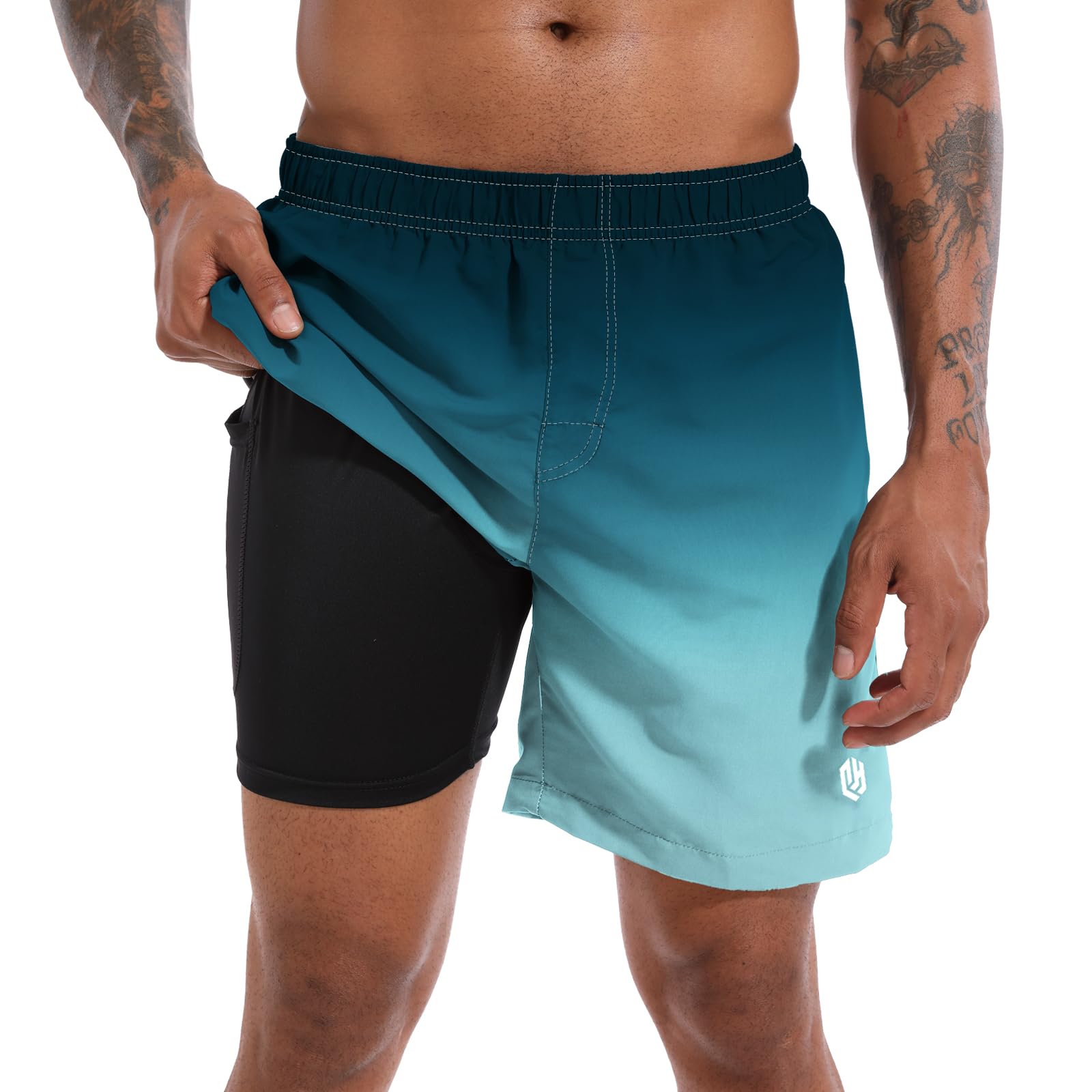 CHEXPEL Men's Swim Trunks Quick Dry Beach Shorts with Pockets and Compression Liner 7 Inch Inseam Bathing Suits