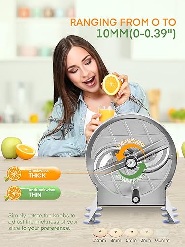 Miniatura 3 de Máquina cortadora de verduras comercial, cortadora manual de frutas, máquina de cortar patatas 0-0.4 pulgadas0.000-0.394 in de grosor ajustable,