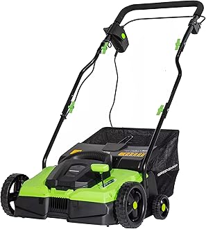 GreenSweep V1 - Artificial Grass Electric Sweeper Rake Vacuum 35L Collection Bag,4 Adjustable Heights, Foldable Handle