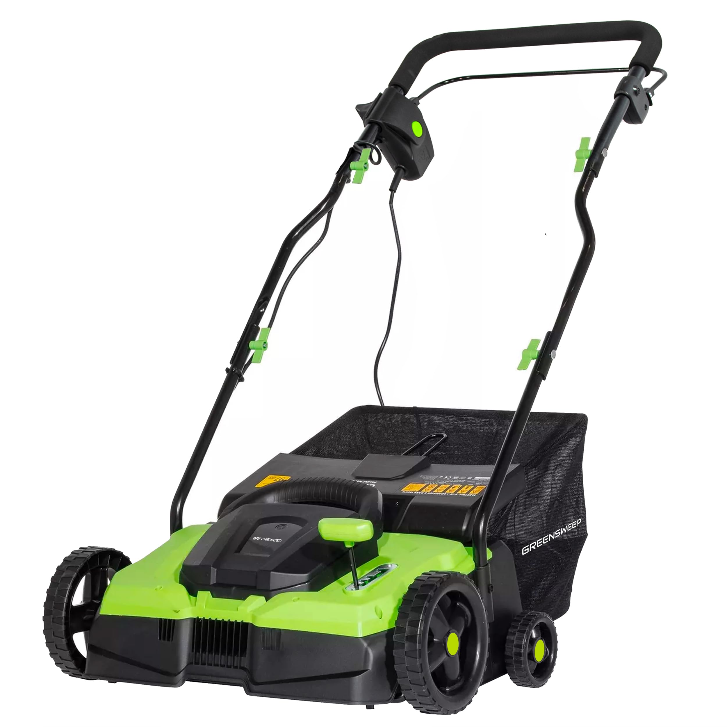 GreenSweep V1 - Artificial Grass Electric Sweeper Rake Vacuum 35L Collection Bag,4 Adjustable Heights, Foldable Handle